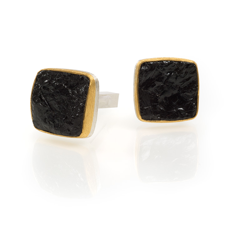 Josef Koppmann 24ctGold and Silver Cufflinks with Rough Black Tourmalines