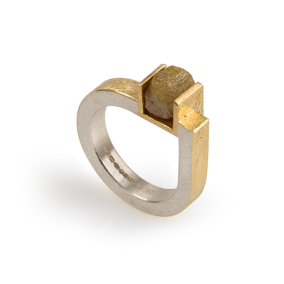 18ct Yellow Gold and Silver Ring with Rough Diamond
