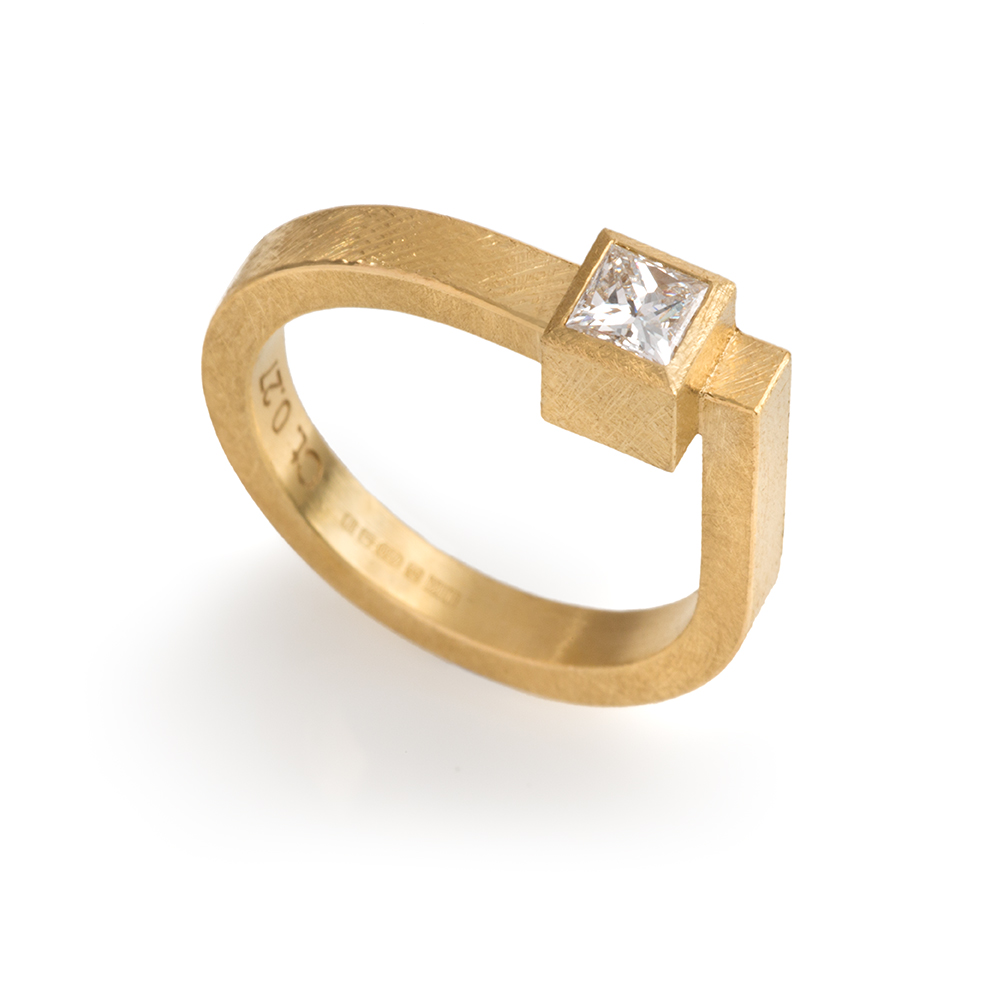 18ct Yellow Gold Ring with Square White Diamond