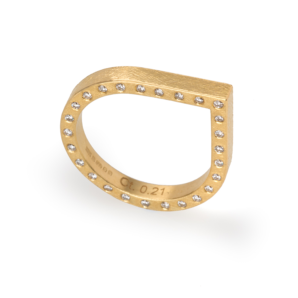 18ct Yellow Gold Ring with Side Row of 26 Diamonds