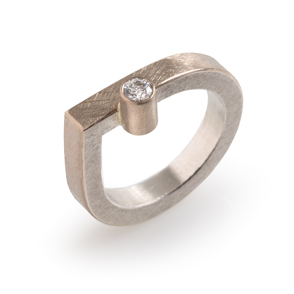 18ct White Gold and Silver Ring with Diamond