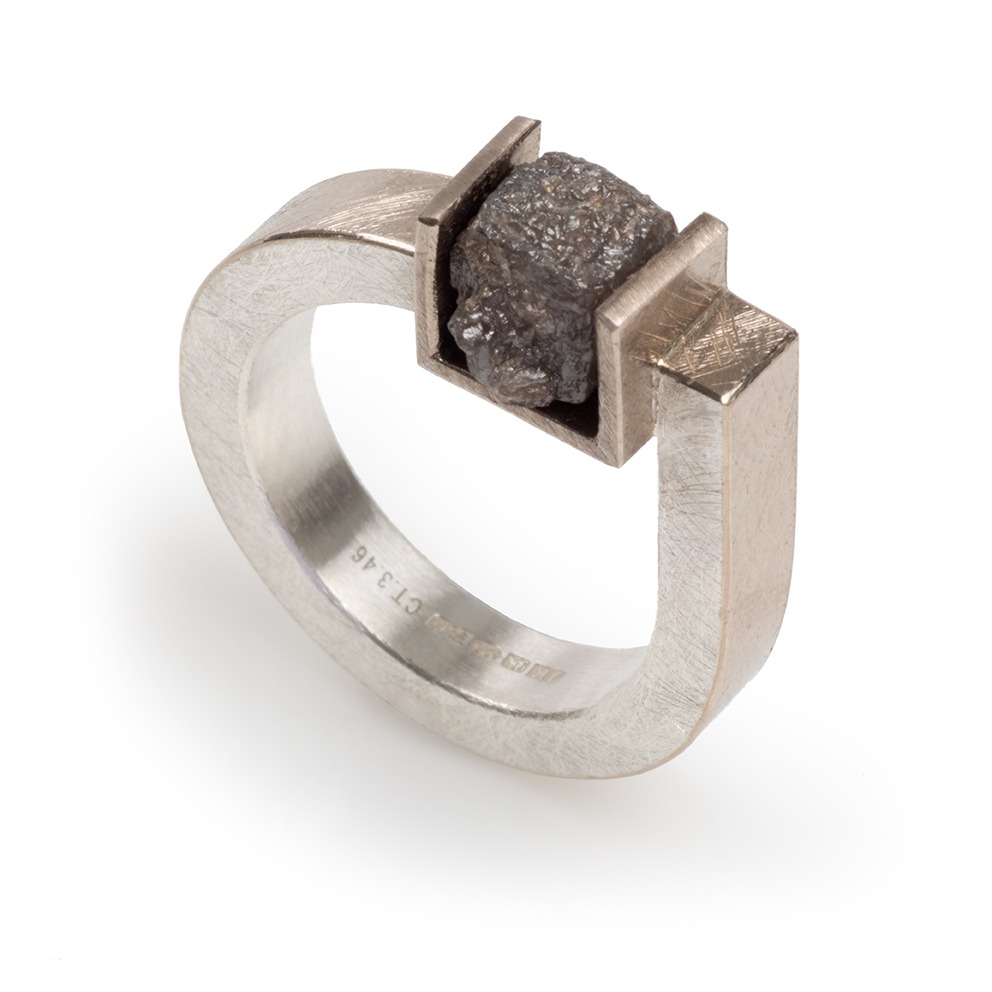 18ct White Gold and Silver Ring with Rough Diamond