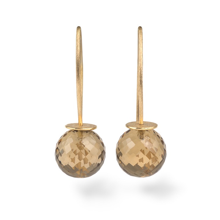 18ct Yellow Gold Earrings with Faceted Champagne Quartz Beads