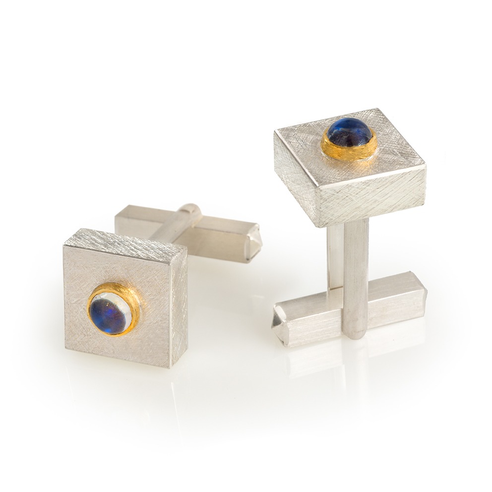24ct Gold and Silver Cufflinks with Round Moonstones Stone Size: 5mm diameter