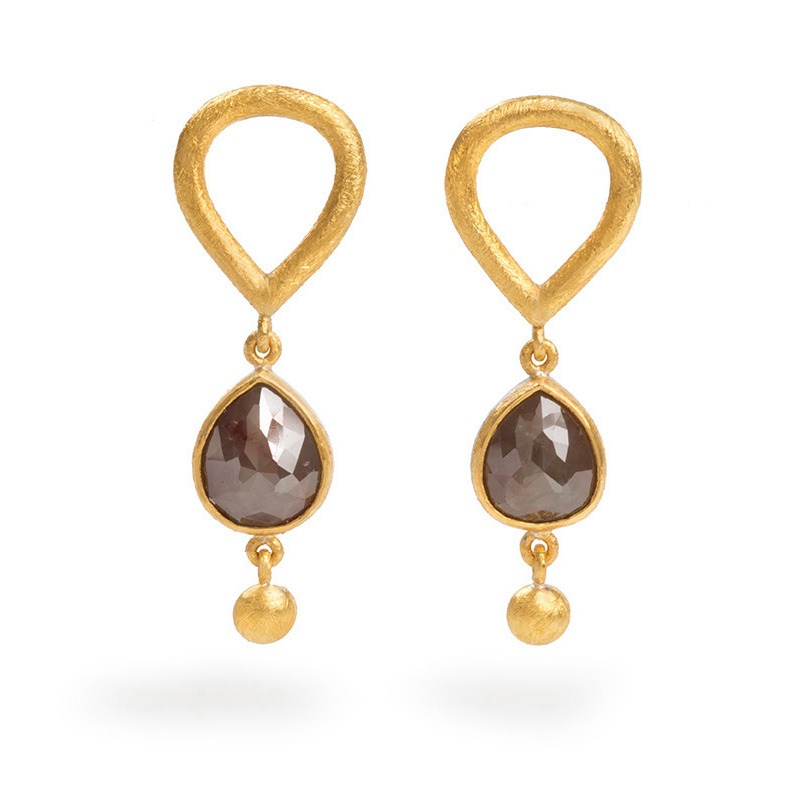 24ct Gold and Silver Earrings with Brown Rose Cut Diamonds (3.18ct)