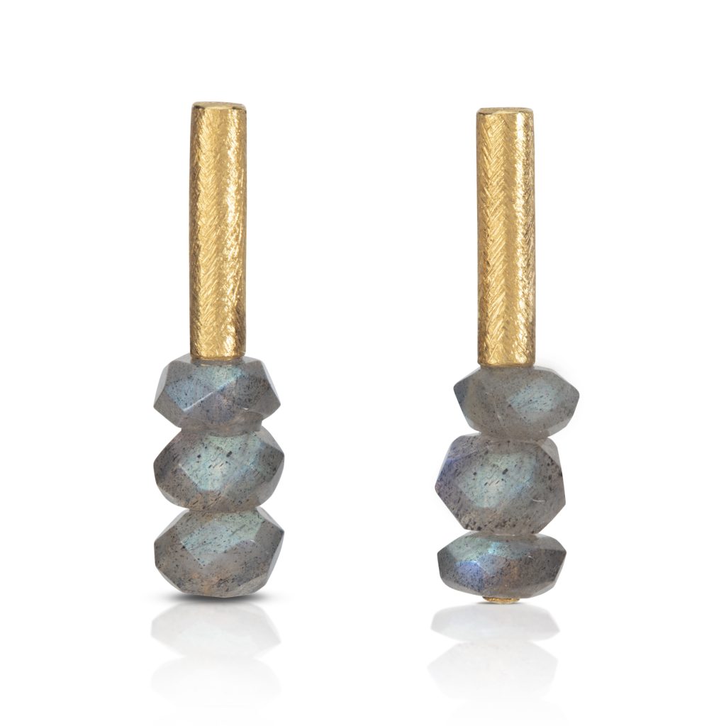 24ct Gold and Silver Earrings with faceted Labradorite