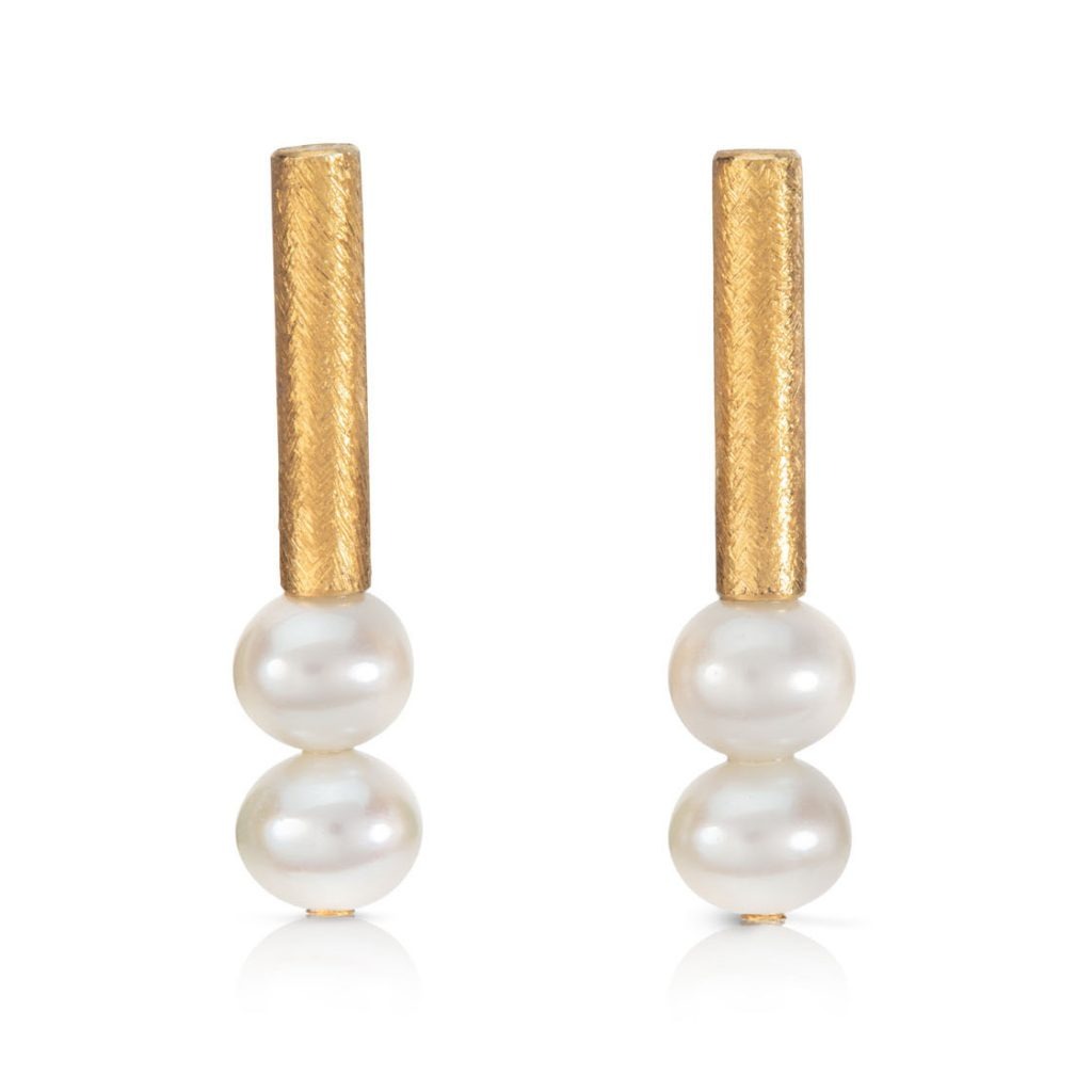 24ct Gold and Silver Earrings with Fresh Water Pearls