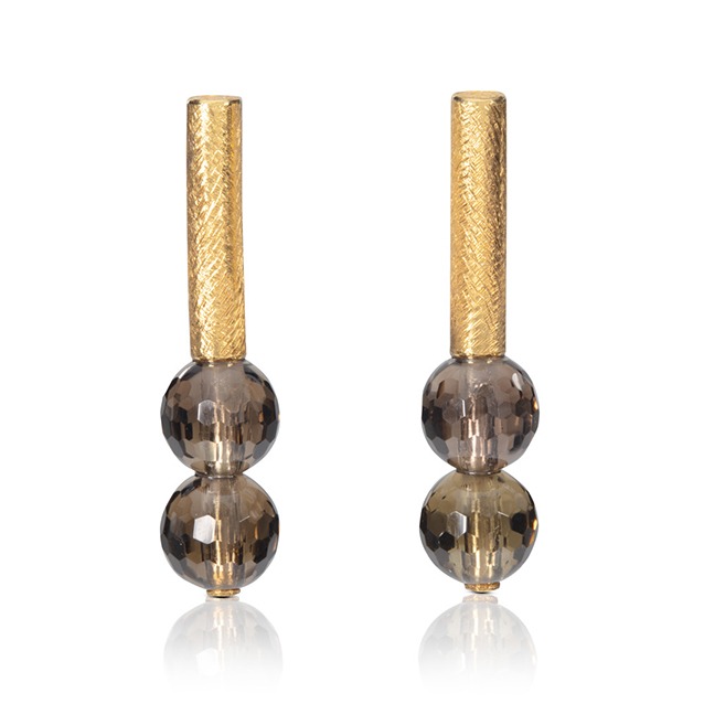 24ct Gold and Silver Earrings with Smoky Quartz