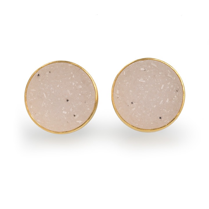 24ct Gold and Silver Earrings with White Round Large Agate