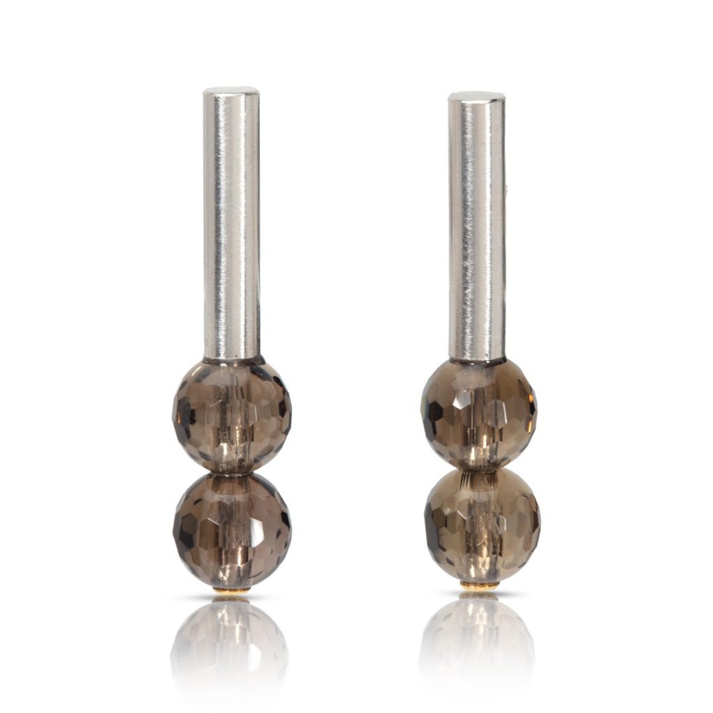 Silver Earrings with Smoky Quartz and 24ct Gold Bubble